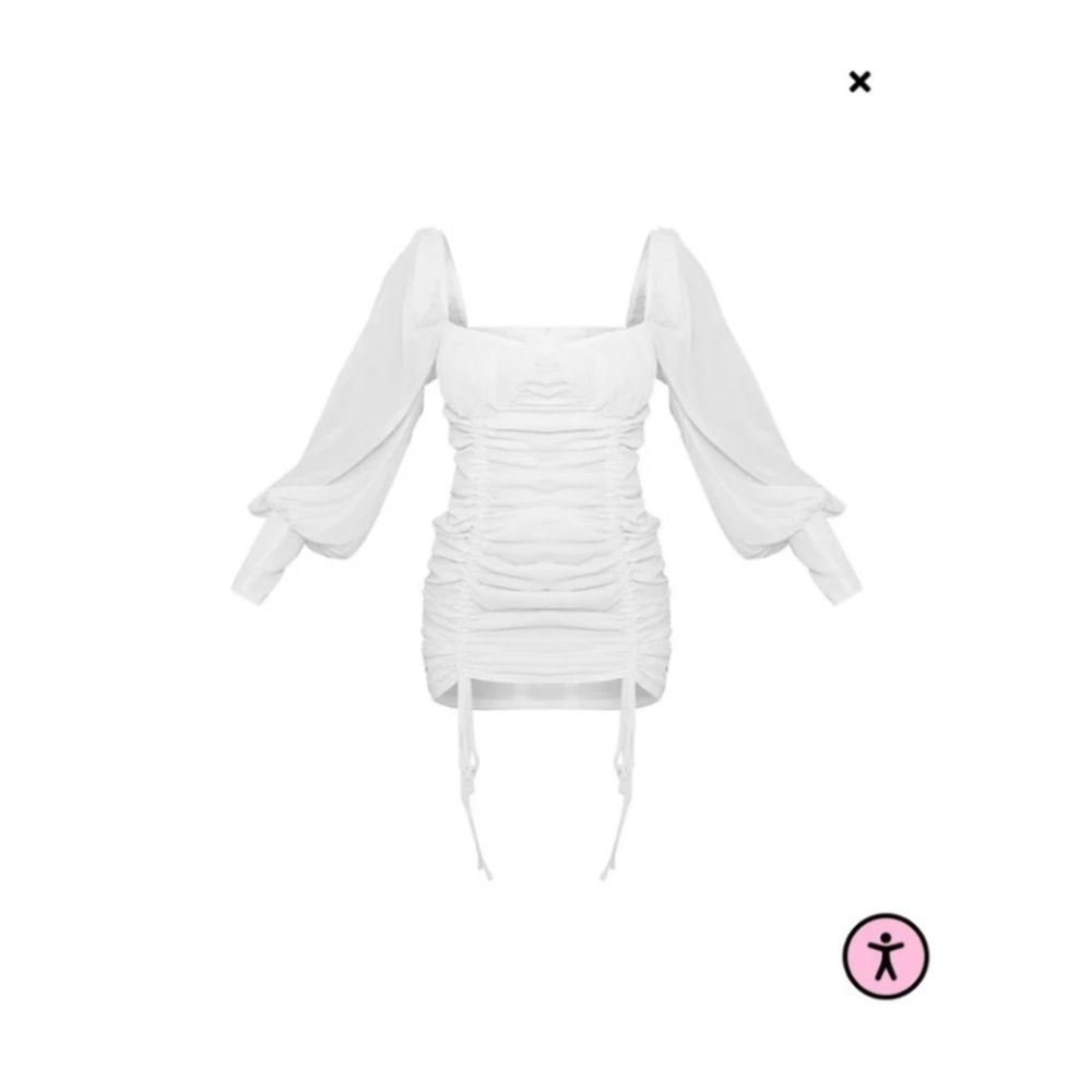 PRETTYLITTLETHING Ivory Ruched Dress - Picture 5 of 9